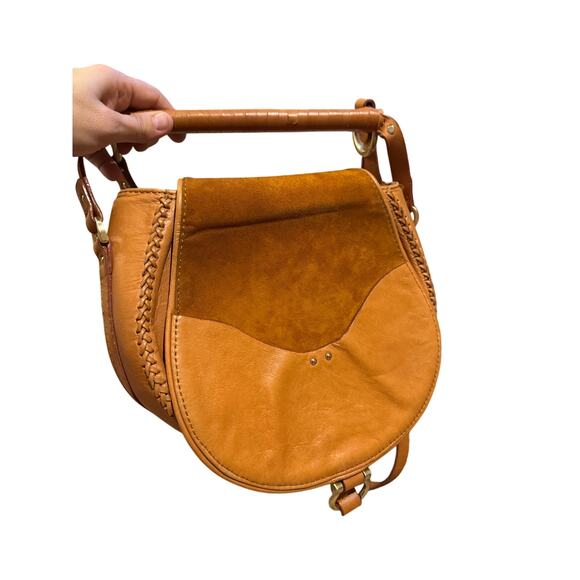 SANCIA THE BABYLON COGNAC BAR SUEDE LEATHER SADDLE BAG - Picture 2 of 11